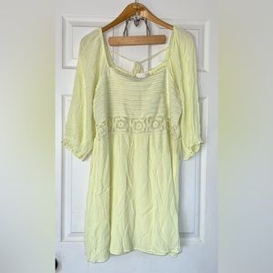 LC Lauren Conrad Boho Smocked Crochet Mini Dress‎ Light Highlighter Yellow Sz 2X